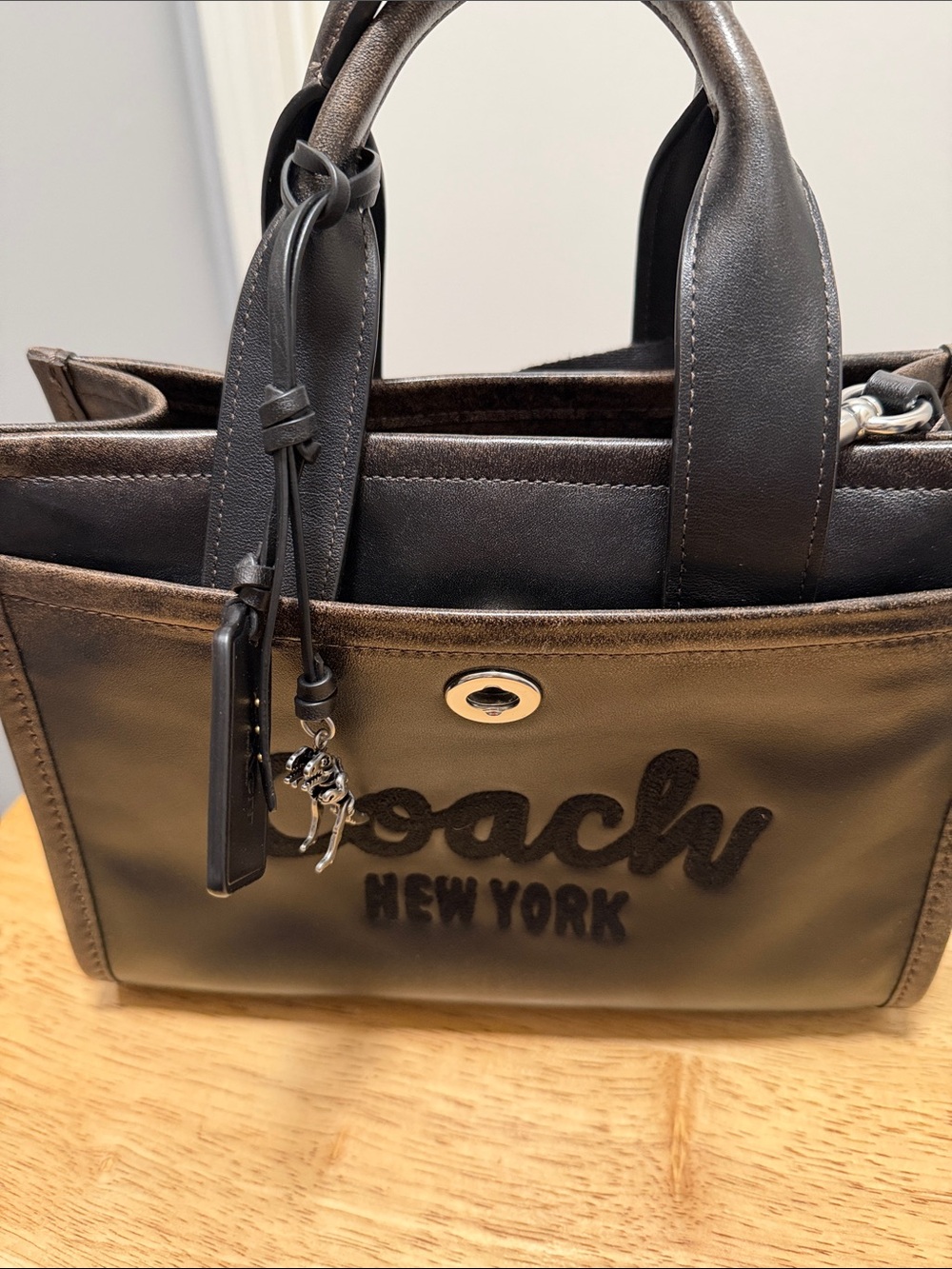 Coach Black Leather Small Satchel with Signature Logo